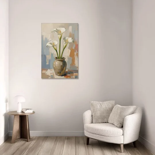 Modern Neutral Floral Calla Lilies in Stoneware - Canvas Wall Art - Sofa - 24x36