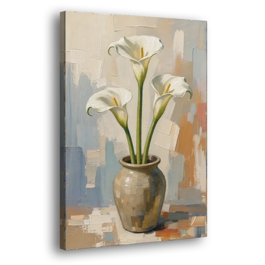 Modern Neutral Floral Calla Lilies in Stoneware - Canvas Wall Art - Side