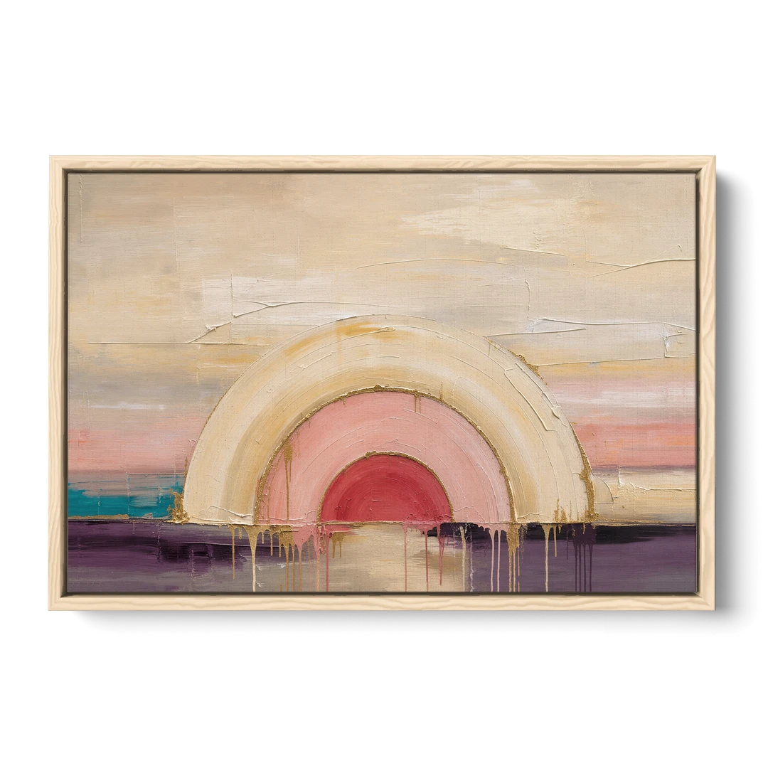 Modern Neutral Nested Blush Arches - Oak Framed Canvas Wall Art - Front