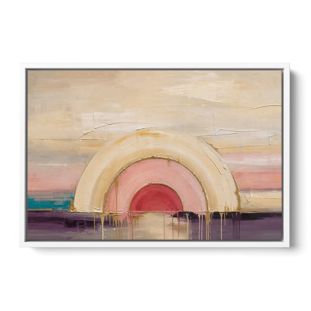 Modern Neutral Nested Blush Arches - White Framed Canvas Wall Art - Front