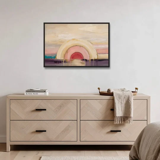 Modern Neutral Nested Blush Arches - Black Framed Canvas Wall Art - Coffee Table - 36x24