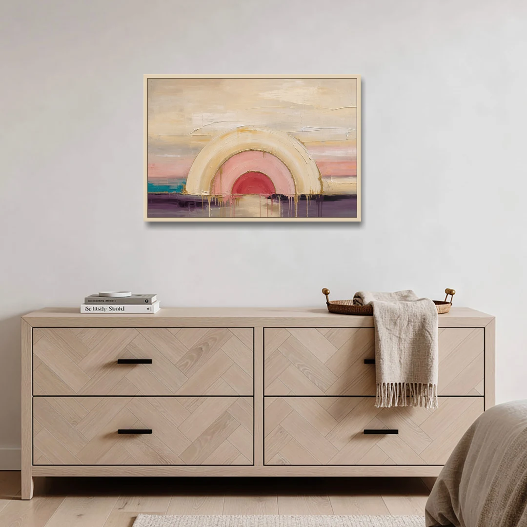 Modern Neutral Nested Blush Arches - Oak Framed Canvas Wall Art - Coffee Table - 36x24