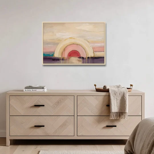 Modern Neutral Nested Blush Arches - Oak Framed Canvas Wall Art - Coffee Table - 36x24