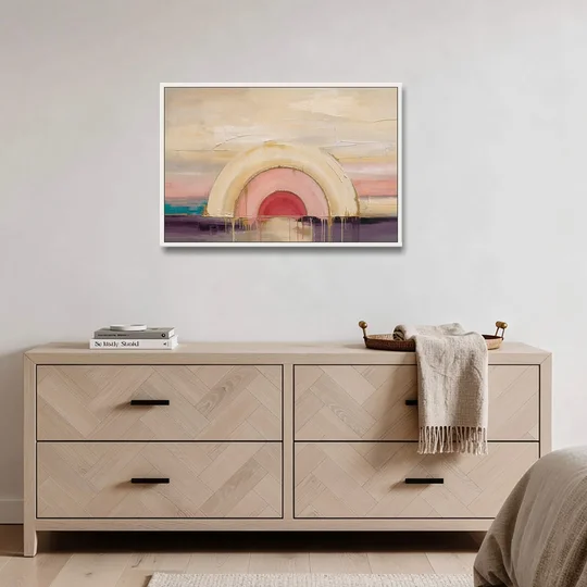 Modern Neutral Nested Blush Arches - White Framed Canvas Wall Art - Coffee Table - 36x24