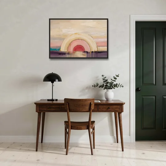 Modern Neutral Nested Blush Arches - Black Framed Canvas Wall Art - Office - 36x24