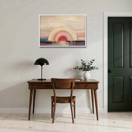 Modern Neutral Nested Blush Arches - White Framed Canvas Wall Art - Office - 36x24