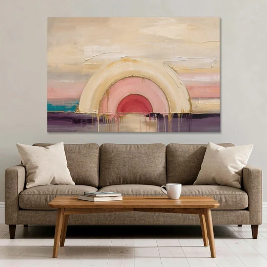 Modern Neutral Nested Blush Arches - Canvas Wall Art - Sofa - 60x40