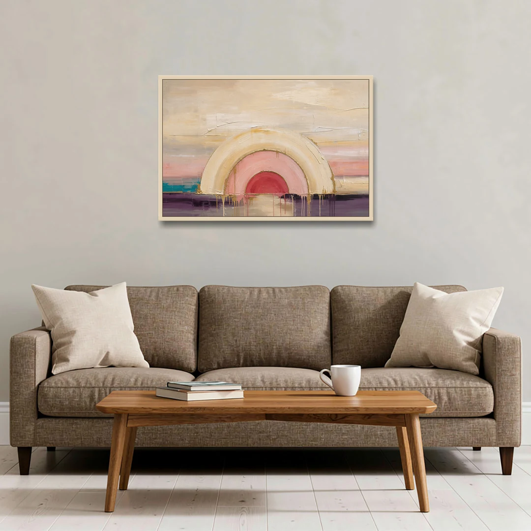 Modern Neutral Nested Blush Arches - Oak Framed Canvas Wall Art - Sofa - 36x24