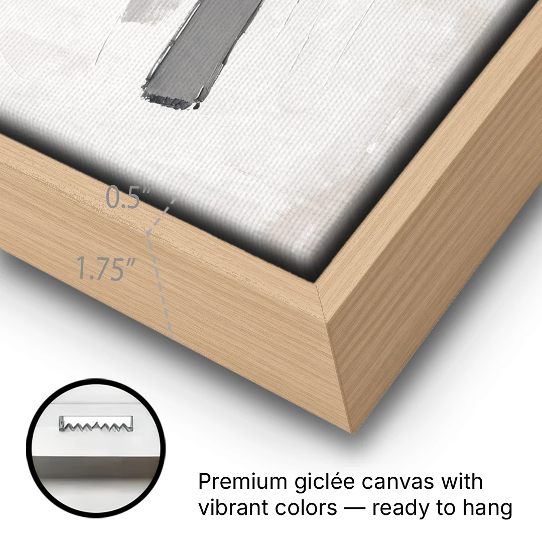 Modern Office Wall Decor with One Graphite Stroke - Oak Framed Canvas Wall Art - Gallery Wrap Corner