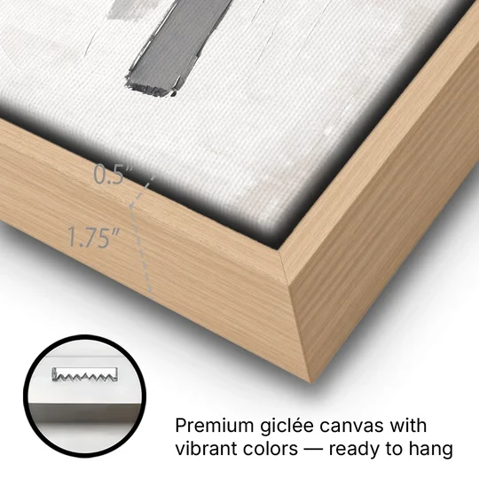 Modern Office Wall Decor with One Graphite Stroke - Oak Framed Canvas Wall Art - Gallery Wrap Corner