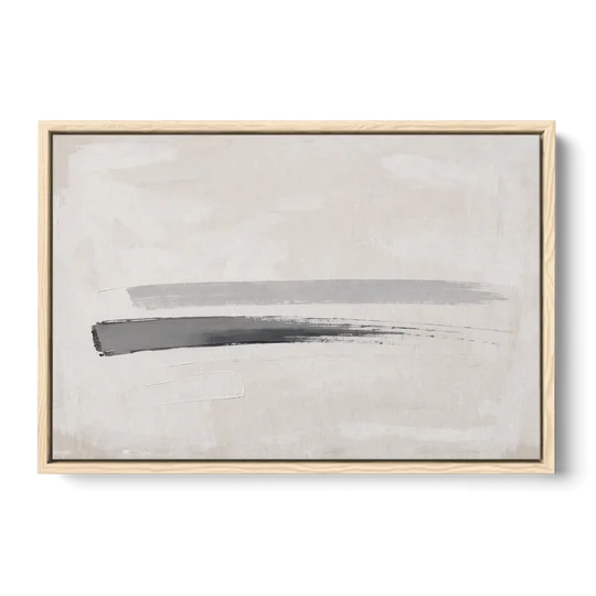 Modern Office Wall Decor with One Graphite Stroke - Oak Framed Canvas Wall Art - Front