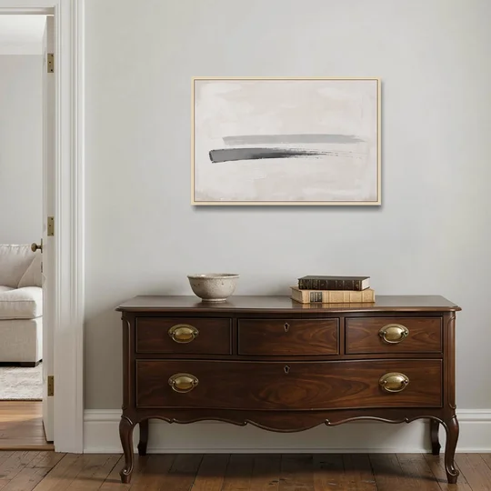 Modern Office Wall Decor with One Graphite Stroke - Oak Framed Canvas Wall Art - Coffee Table - 36x24