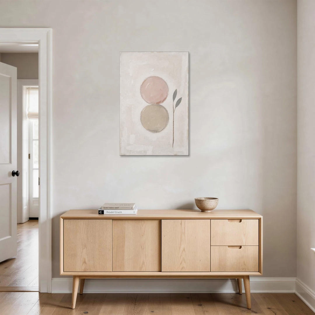 Modern Organic Wall Art with Blush and Clay Circles - Canvas Wall Art - Coffee Table - 24x36