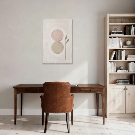 Modern Organic Wall Art with Blush and Clay Circles - Canvas Wall Art - Office - 24x36