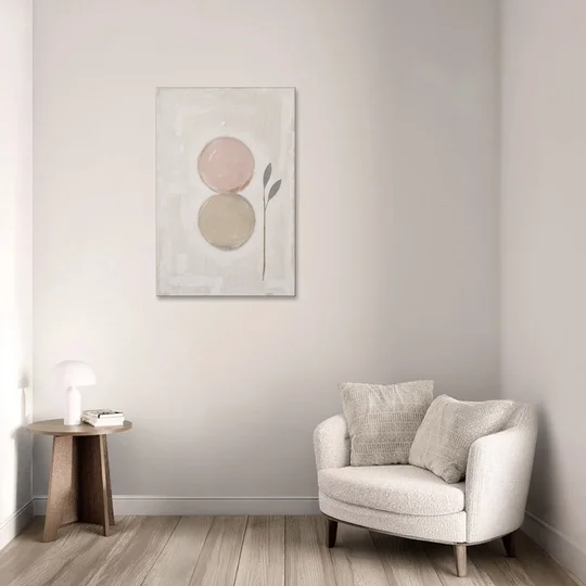 Modern Organic Wall Art with Blush and Clay Circles - Canvas Wall Art - Sofa - 24x36