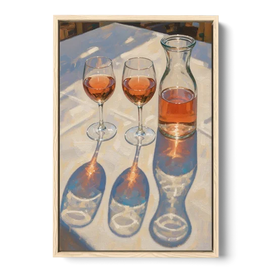 Modern Rosé Shadows in Midday Sun for the Dining Room - Oak Framed Canvas Wall Art - Front