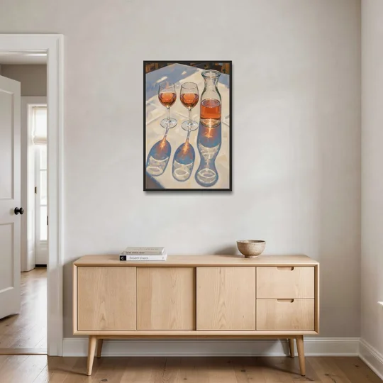 Modern Rosé Shadows in Midday Sun for the Dining Room - Black Framed Canvas Wall Art - Coffee Table - 24x36