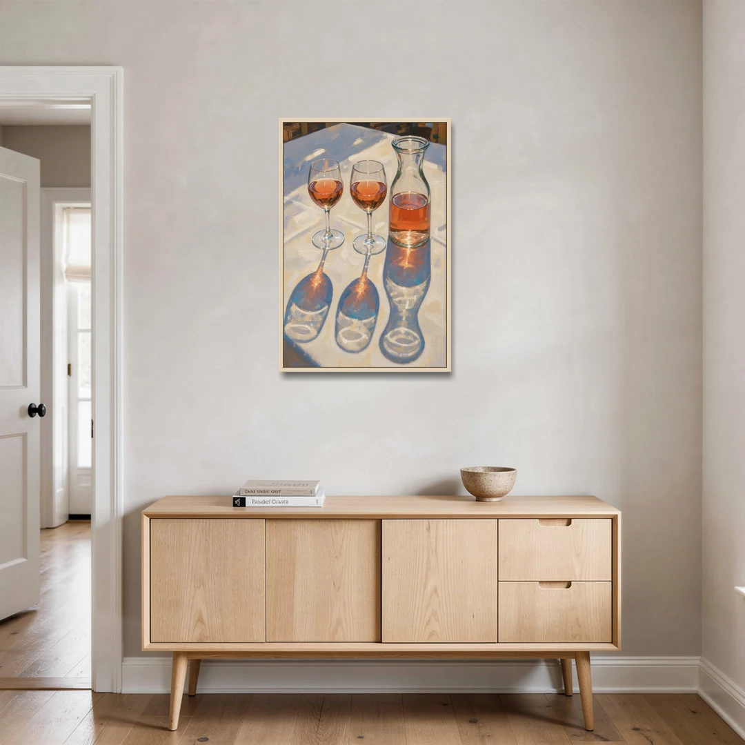 Modern Rosé Shadows in Midday Sun for the Dining Room - Oak Framed Canvas Wall Art - Coffee Table - 24x36