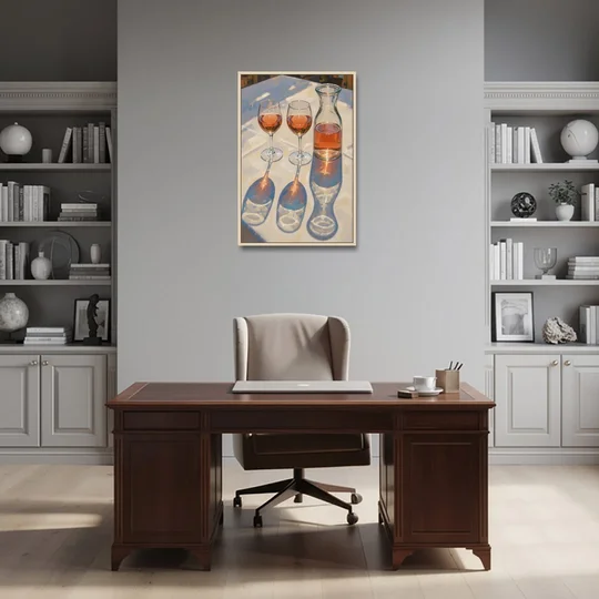 Modern Rosé Shadows in Midday Sun for the Dining Room - Oak Framed Canvas Wall Art - Office - 24x36