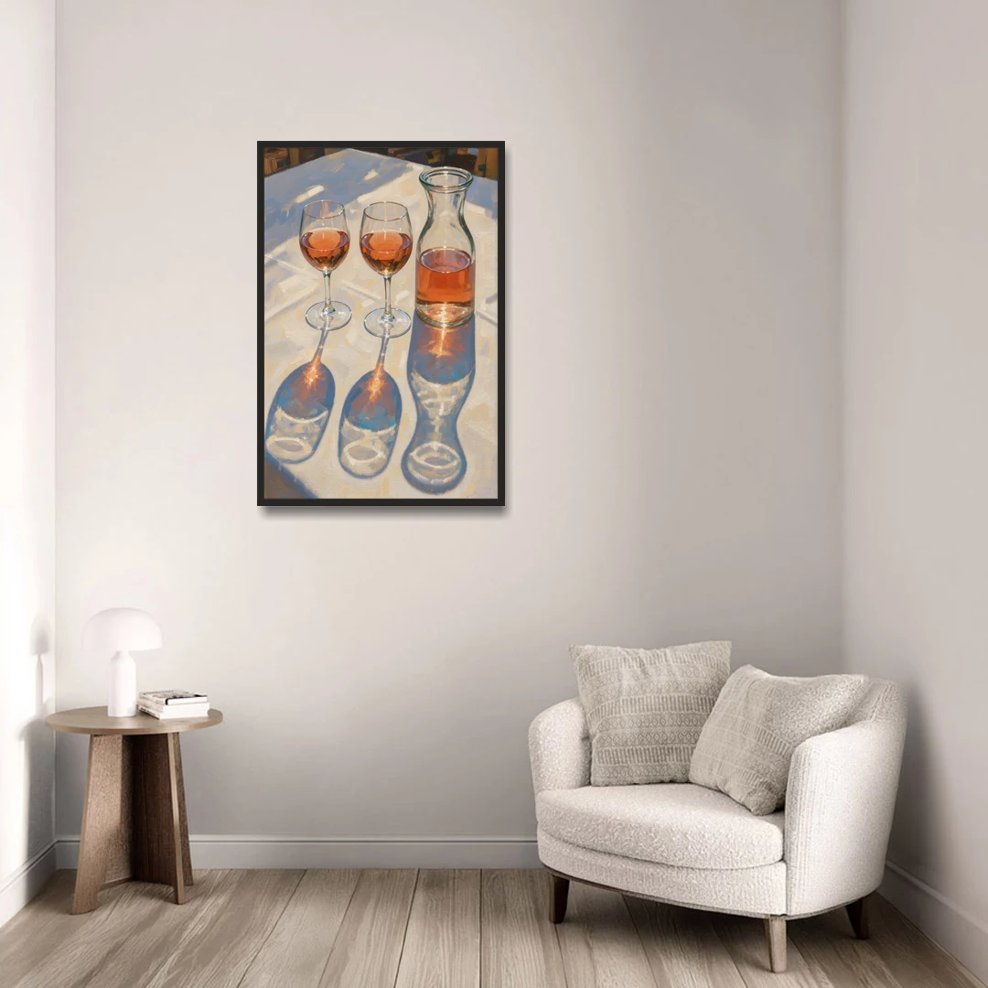 Modern Rosé Shadows in Midday Sun for the Dining Room - Black Framed Canvas Wall Art - Sofa - 24x36