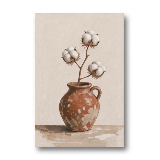 Modern Rustic Wall Art with Cotton in a Jug - Canvas Wall Art - Front
