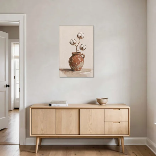 Modern Rustic Wall Art with Cotton in a Jug - Canvas Wall Art - Coffee Table - 24x36
