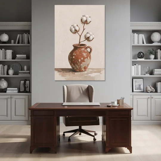 Modern Rustic Wall Art with Cotton in a Jug - Canvas Wall Art - Office - 40x60