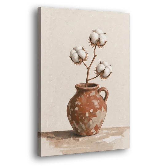 Modern Rustic Wall Art with Cotton in a Jug - Canvas Wall Art - Side