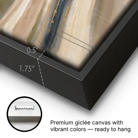 Modern Sandstone Strata with Gold Seams for the Bathroom - Black Framed Canvas Wall Art - Gallery Wrap Corner