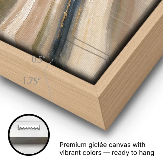 Modern Sandstone Strata with Gold Seams for the Bathroom - Oak Framed Canvas Wall Art - Gallery Wrap Corner