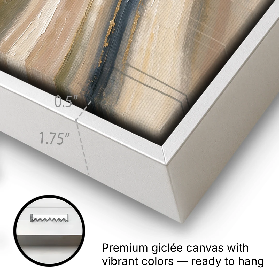 Modern Sandstone Strata with Gold Seams for the Bathroom - White Framed Canvas Wall Art - Gallery Wrap Corner