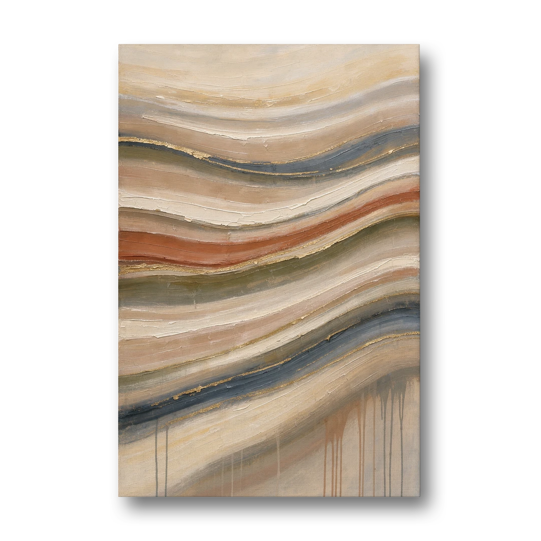 Modern Sandstone Strata with Gold Seams for the Bathroom - Canvas Wall Art - Front