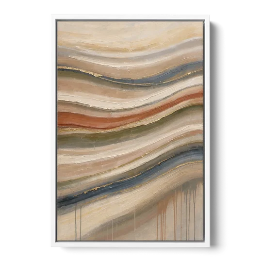 Modern Sandstone Strata with Gold Seams for the Bathroom - White Framed Canvas Wall Art - Front