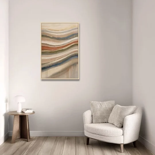 Modern Sandstone Strata with Gold Seams for the Bathroom - Oak Framed Canvas Wall Art - Sofa - 24x36