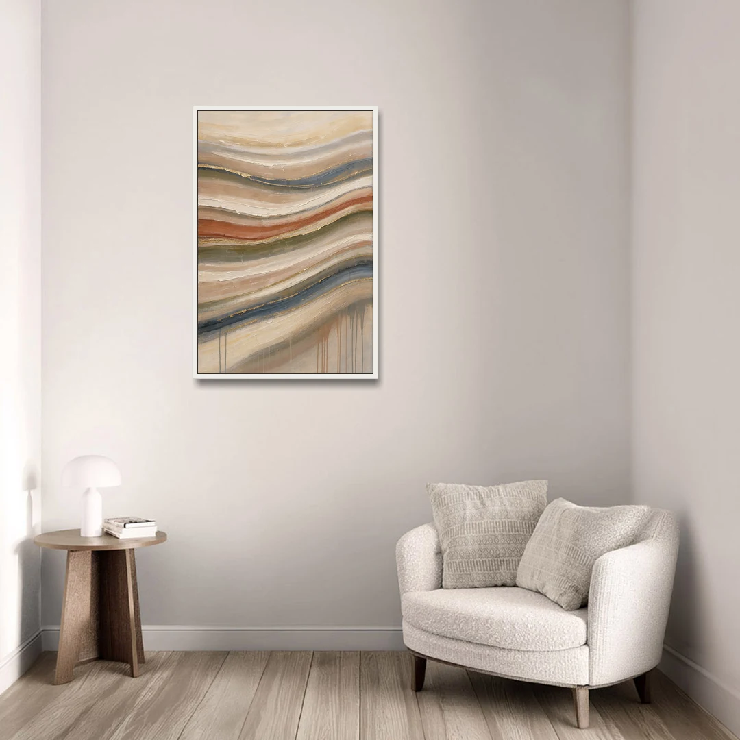 Modern Sandstone Strata with Gold Seams for the Bathroom - White Framed Canvas Wall Art - Sofa - 24x36