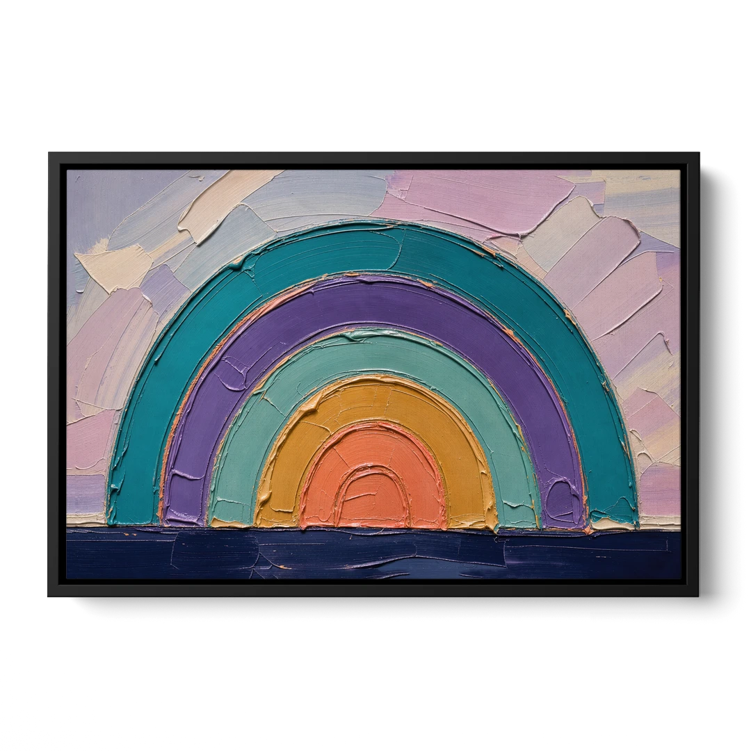 Modern Teal Abstract Nested Arches - Black Framed Canvas Wall Art - Front