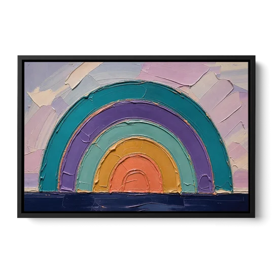 Modern Teal Abstract Nested Arches - Black Framed Canvas Wall Art - Front