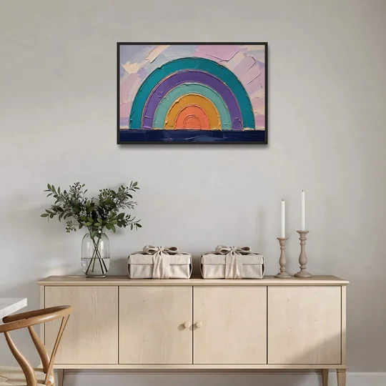 Modern Teal Abstract Nested Arches - Black Framed Canvas Wall Art - Coffee Table - 36x24