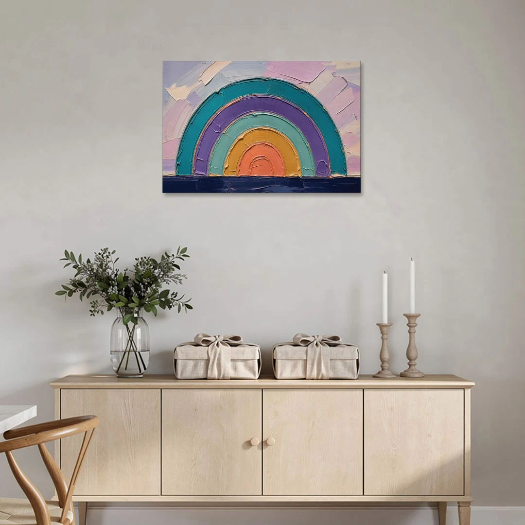 Modern Teal Abstract Nested Arches - Canvas Wall Art - Coffee Table - 36x24
