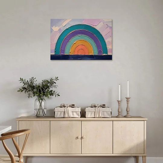 Modern Teal Abstract Nested Arches - Canvas Wall Art - Coffee Table - 36x24