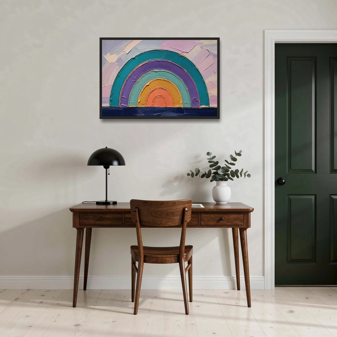 Modern Teal Abstract Nested Arches - Black Framed Canvas Wall Art - Office - 36x24