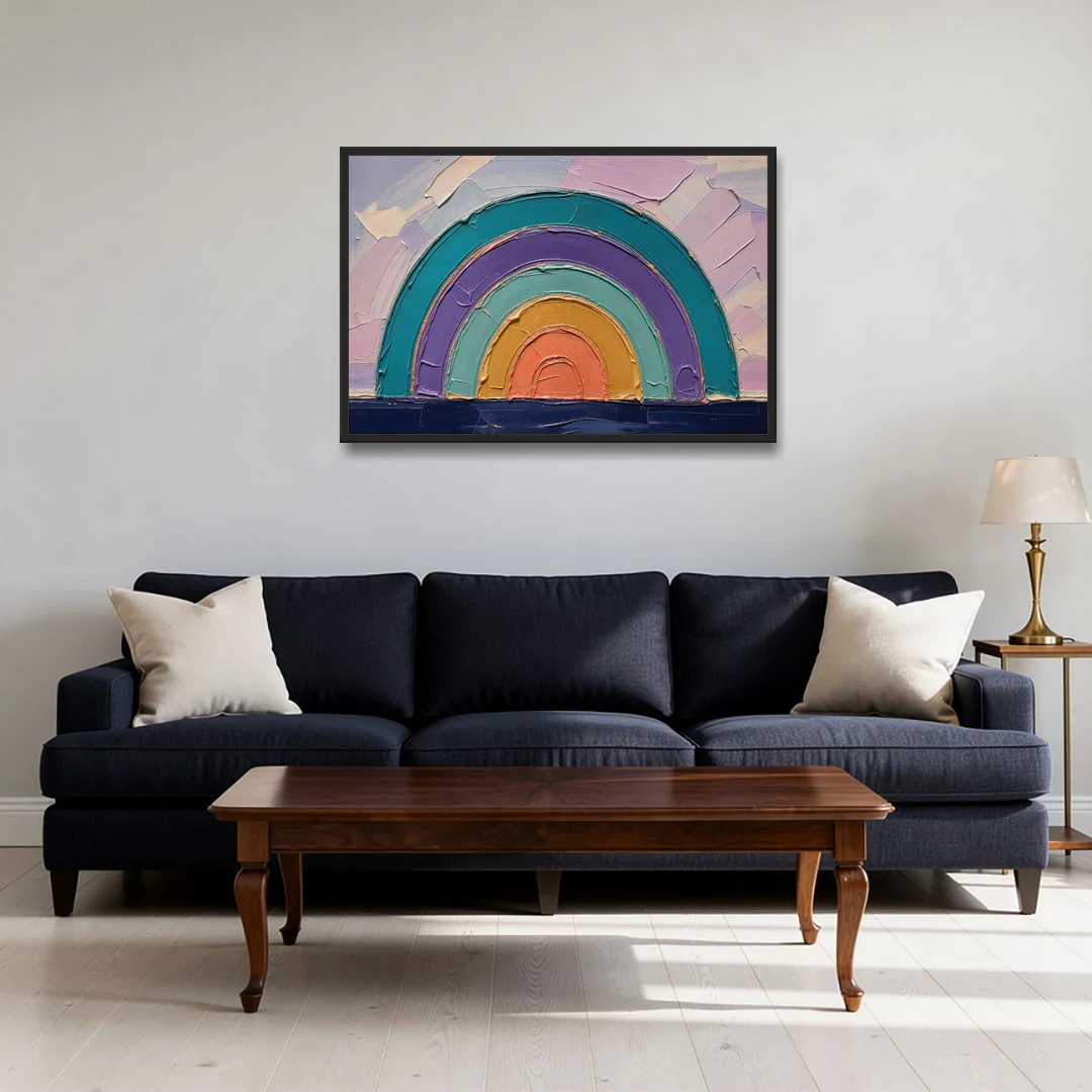 Modern Teal Abstract Nested Arches - Black Framed Canvas Wall Art - Sofa - 36x24