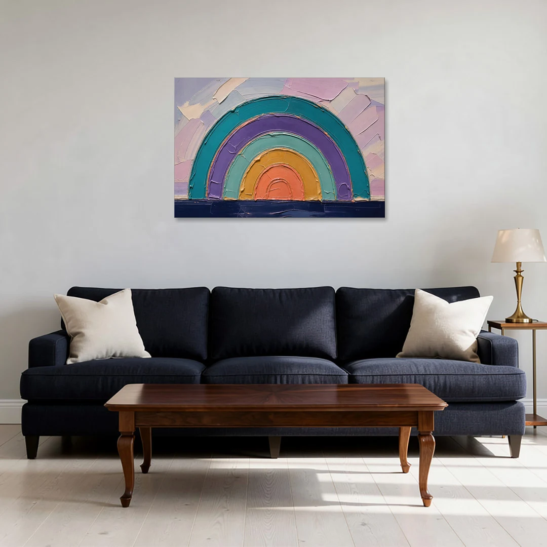 Modern Teal Abstract Nested Arches - Canvas Wall Art - Sofa - 36x24