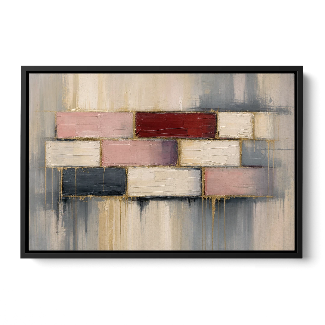 Modern Textured Wall Art of Blush and Crimson Stones - Black Framed Canvas Wall Art - Front