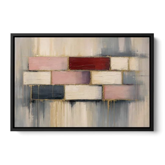Modern Textured Wall Art of Blush and Crimson Stones - Black Framed Canvas Wall Art - Front
