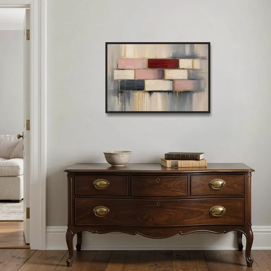 Modern Textured Wall Art of Blush and Crimson Stones - Black Framed Canvas Wall Art - Coffee Table - 36x24