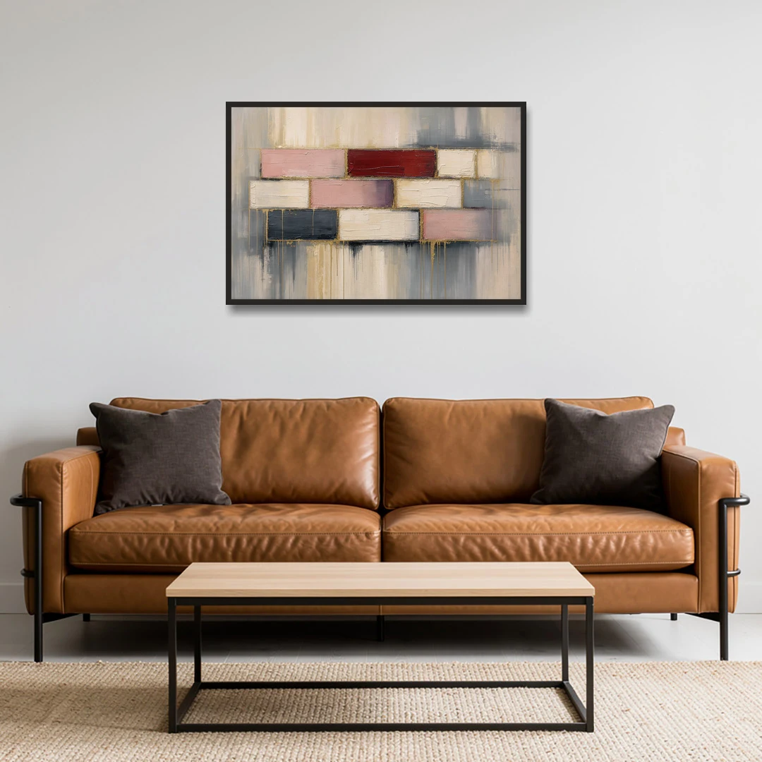 Modern Textured Wall Art of Blush and Crimson Stones - Black Framed Canvas Wall Art - Sofa - 36x24