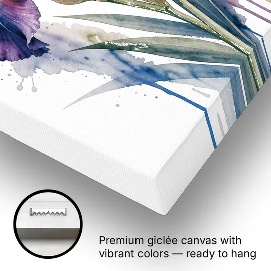 Modern Violet Bearded Iris Flower Splash - Canvas Wall Art - Gallery Wrap Corner