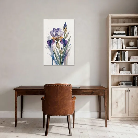 Modern Violet Bearded Iris Flower Splash - Canvas Wall Art - Office - 24x36
