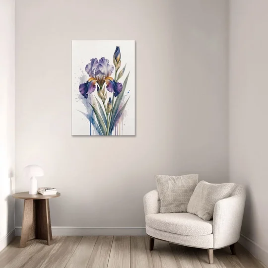 Modern Violet Bearded Iris Flower Splash - Canvas Wall Art - Sofa - 24x36